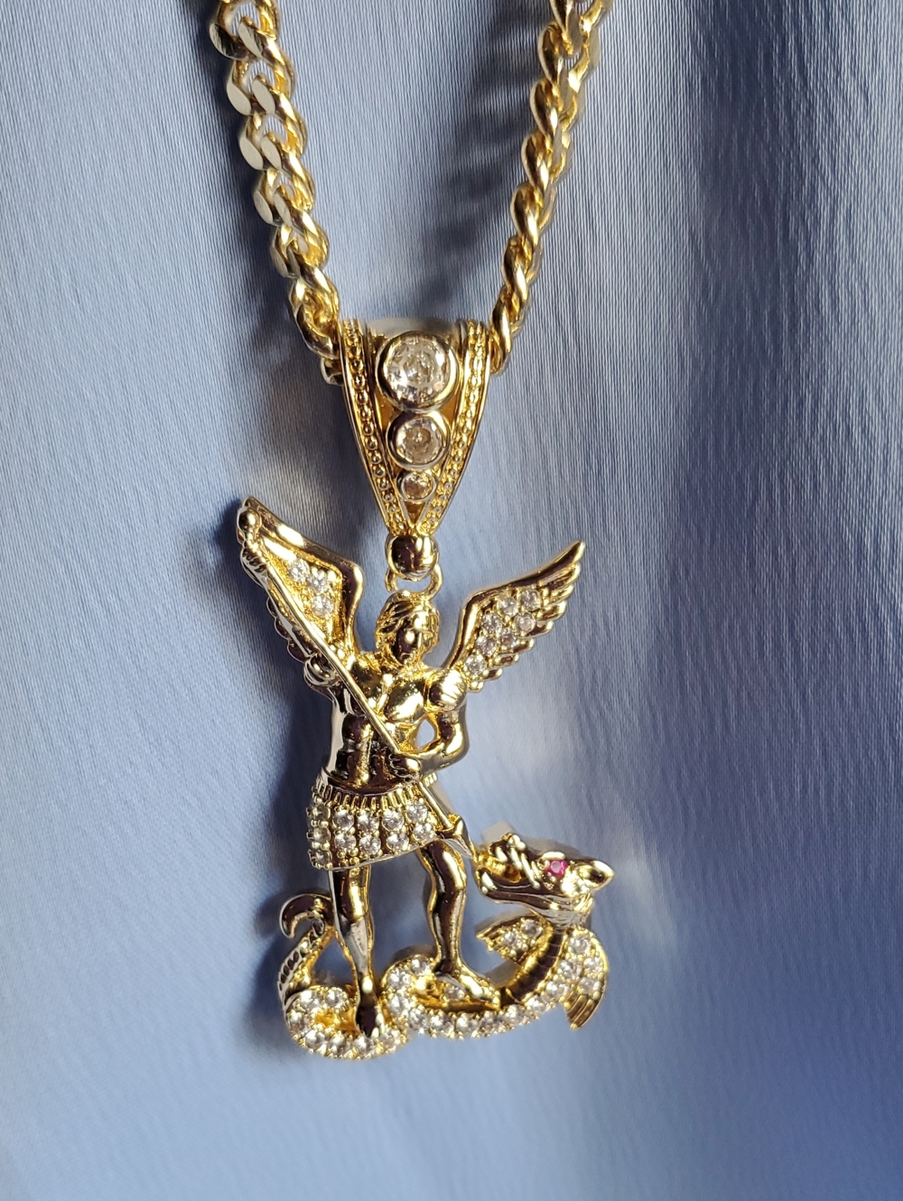 Gold Angel Pendant Necklace with Clear Crystal Accents
